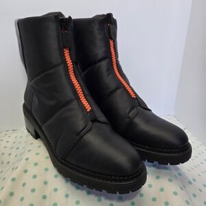 Sam Edelman Jalissa Women 10 Black Orange Zip Chunky Nylon Puffer Winter Boots